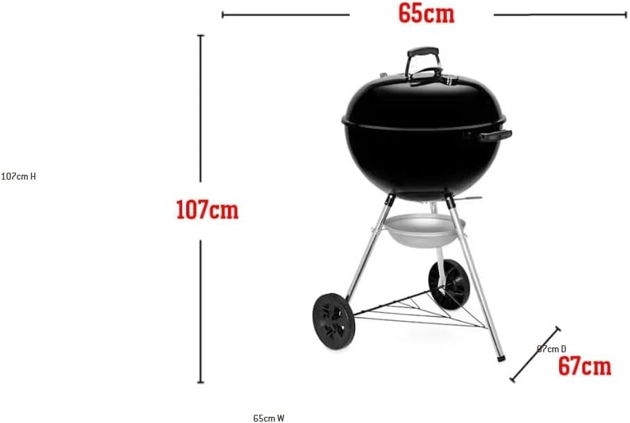 57cm Charcoal BBQ Grill with Lid Thermometer, Wheels & One-Touch Cleaning