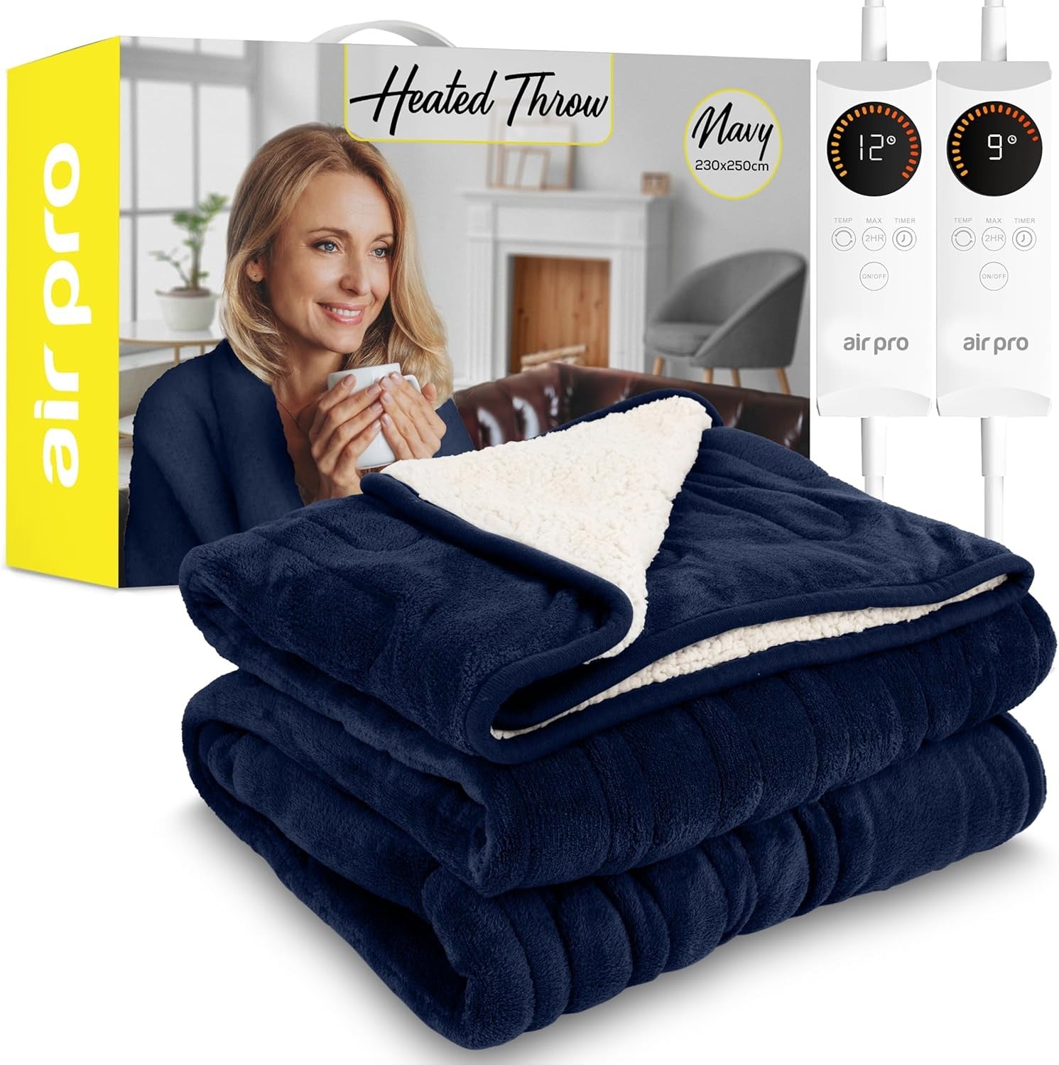 Electric Heated Throw Blanket King Dual Control Sherpa Fleece 230x250cm
