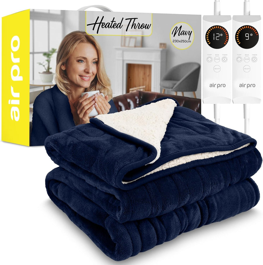 Electric Heated Throw Blanket King Dual Control Sherpa Fleece 230x250cm