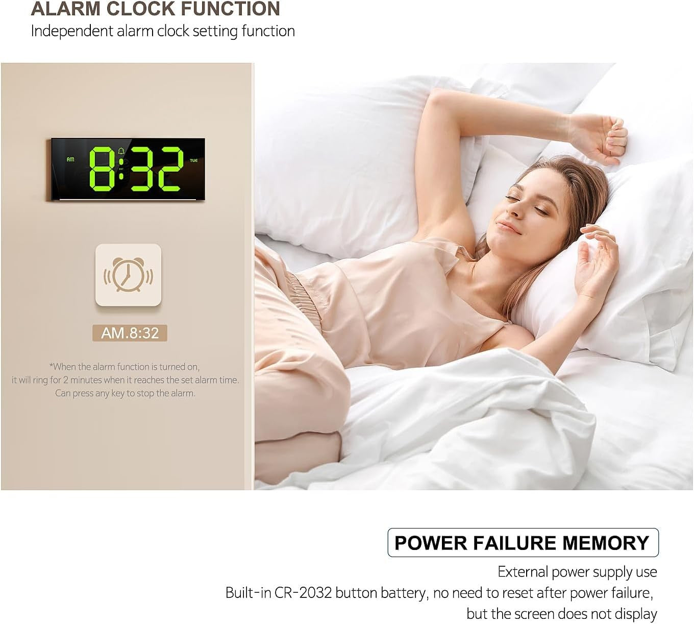 Large LED Digital Alarm Clock Remote Control Auto Dimming Ambient Light