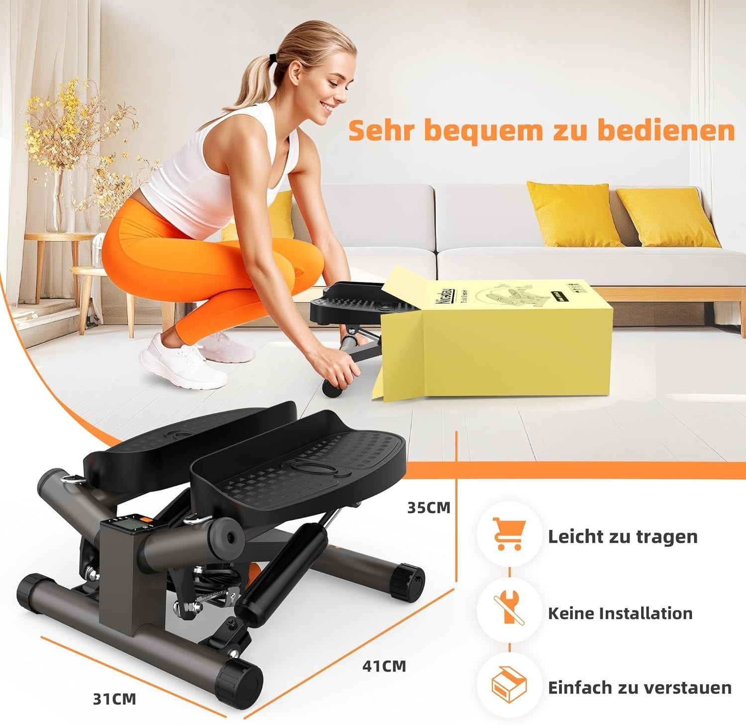 Mini Stepper w/ LCD Monitor, Resistance Bands & Non-Slip Pedals for Full-Body