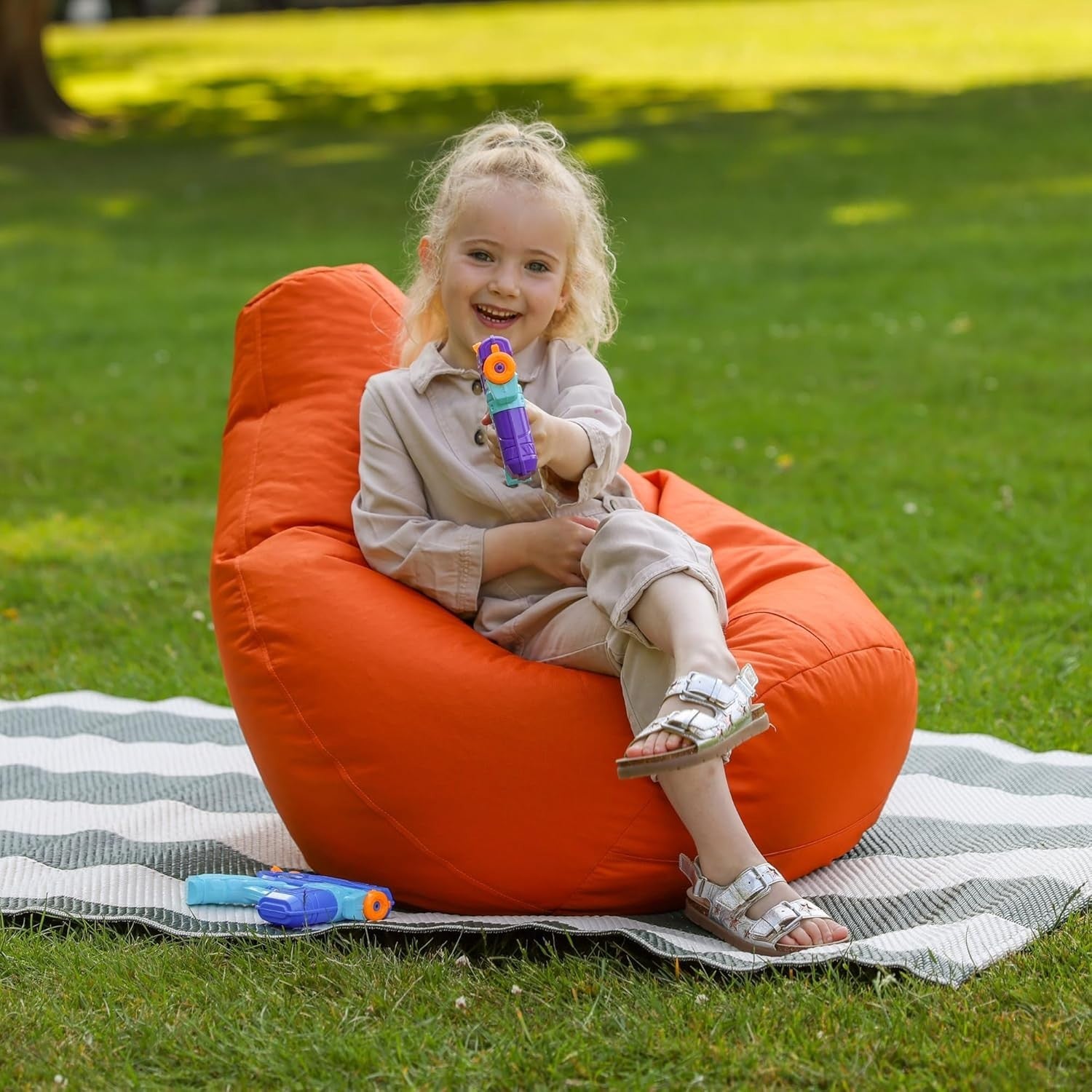 Kids Outdoor Bean Bag Chair Waterproof Gaming Seat – Orange Indoor Use