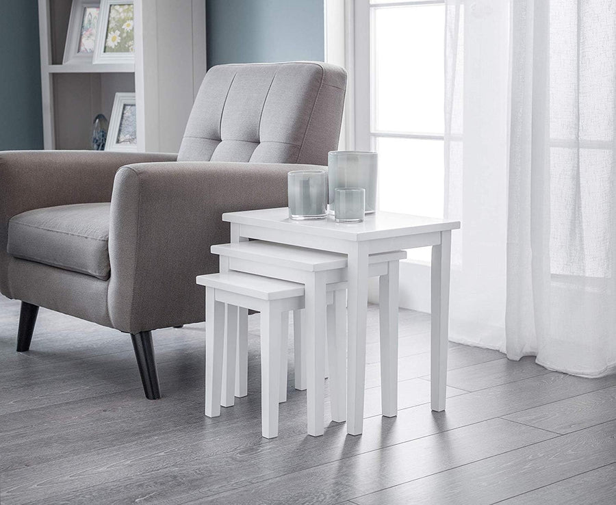 White Nest of 3 Tables Side Coffee End Table Hardwood Wood Living Room Set