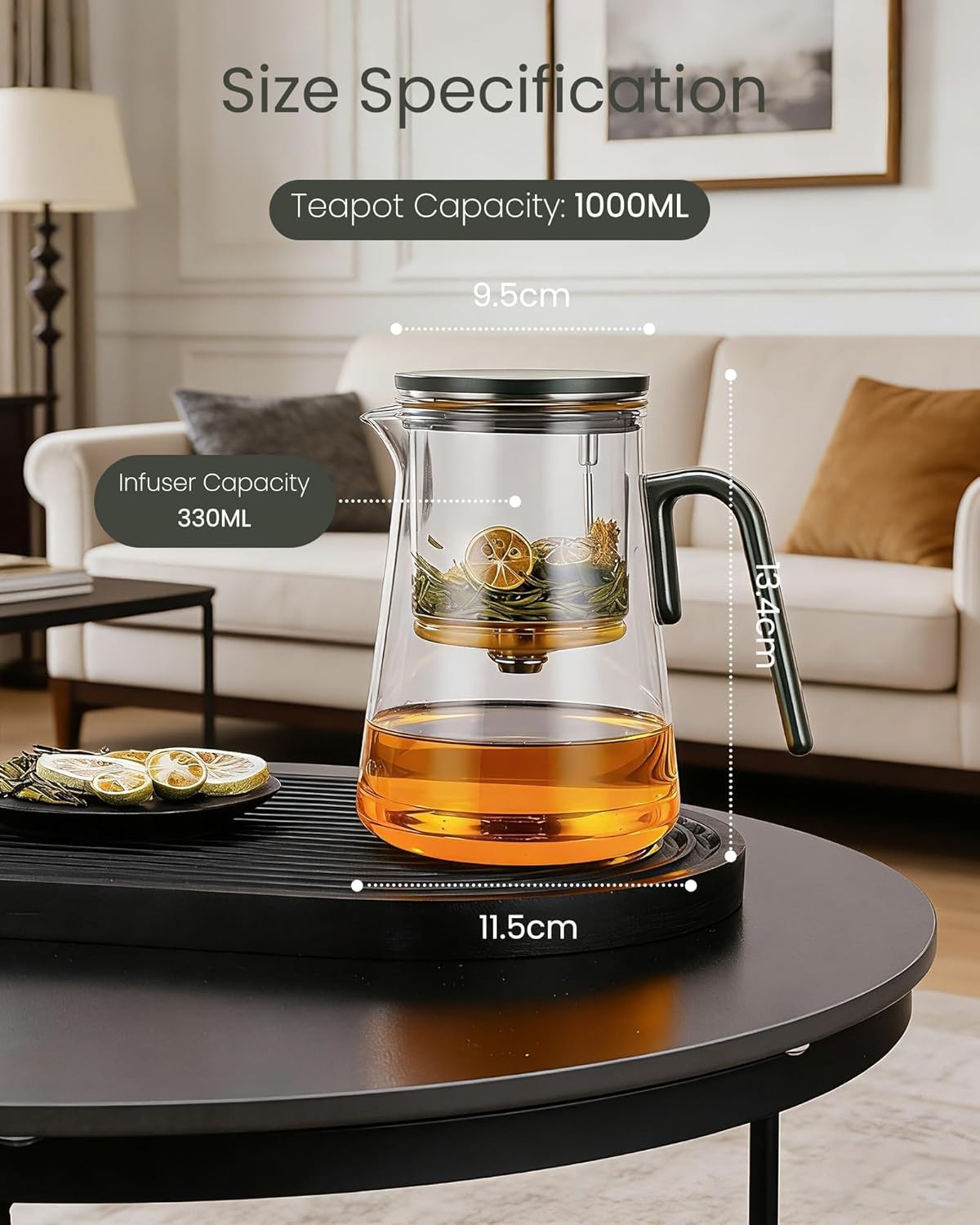1000ml Magnetic Glass Tea Pot Infuser Loose Leaf Herbal Tea Maker Grey
