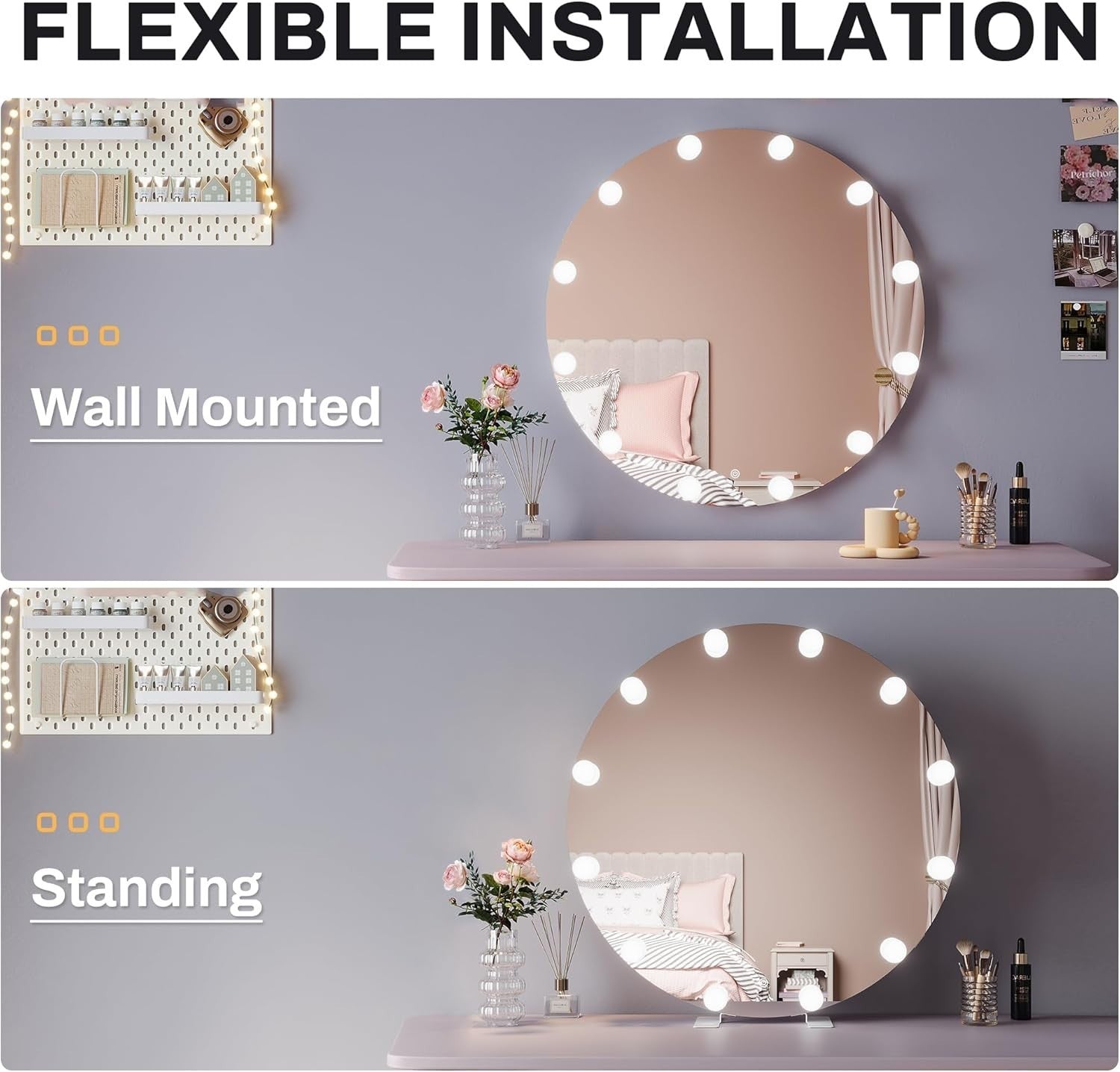Round LED Vanity Mirror 80cm with 12 Dimmable Bulbs Touch Control Light