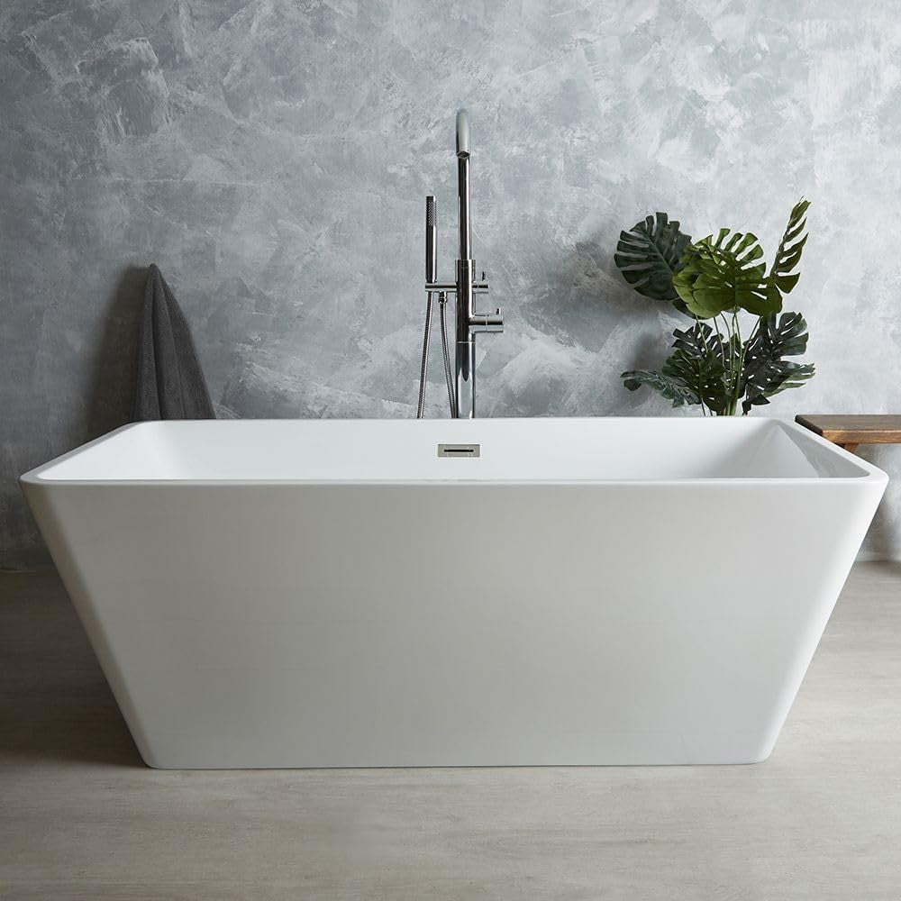 White Double Ended Freestanding Square Bath 1500x750mm White Overflow