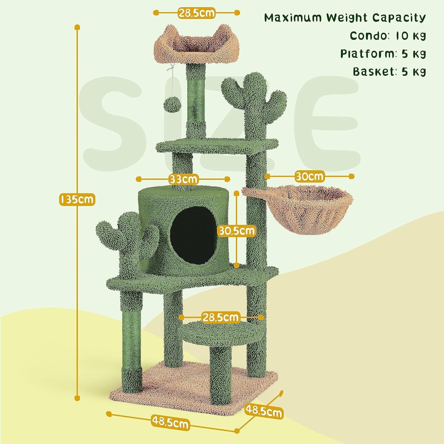 Cactus Cat Tree 135cm Multi Level Condo Scratching Posts Tower Indoor Cats