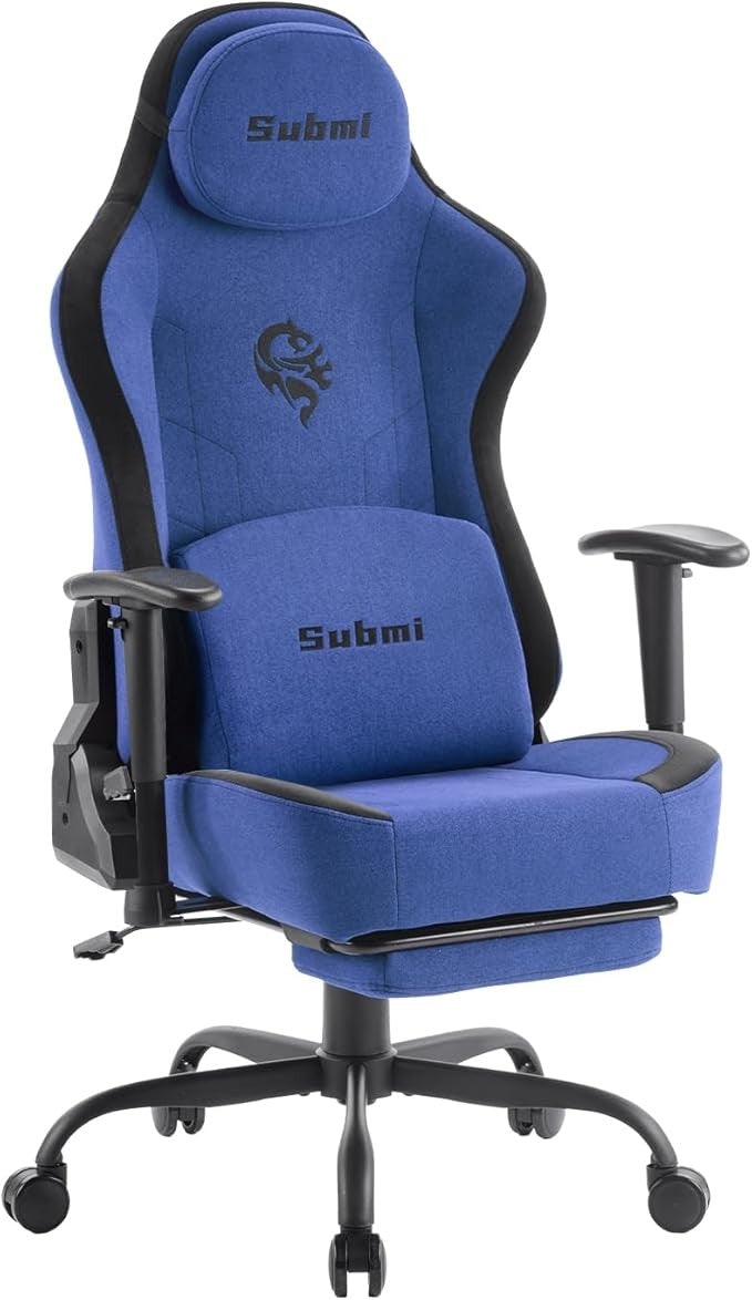 Ergonomic Blue Gaming Chair High Back Recliner with Footrest