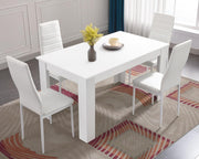 Modern White Dining Table Set 4 High Back PU Leather Chairs 120x80x75cm