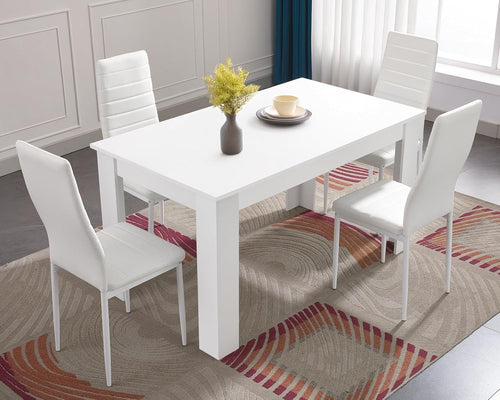 Modern White Dining Table Set 4 High Back PU Leather Chairs 120x80x75cm