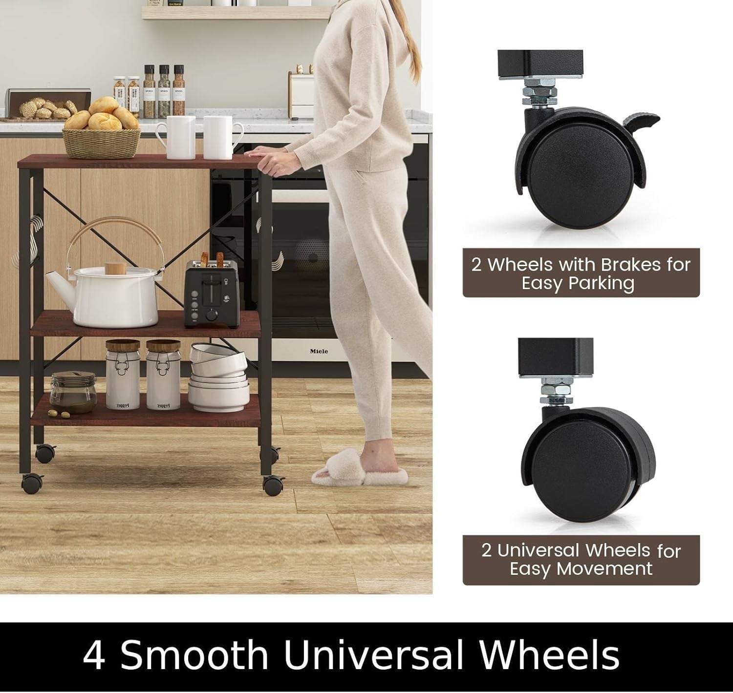 Kitchen Bakers Rack Rolling Cart Microwave Stand 3 Shelves Wheels