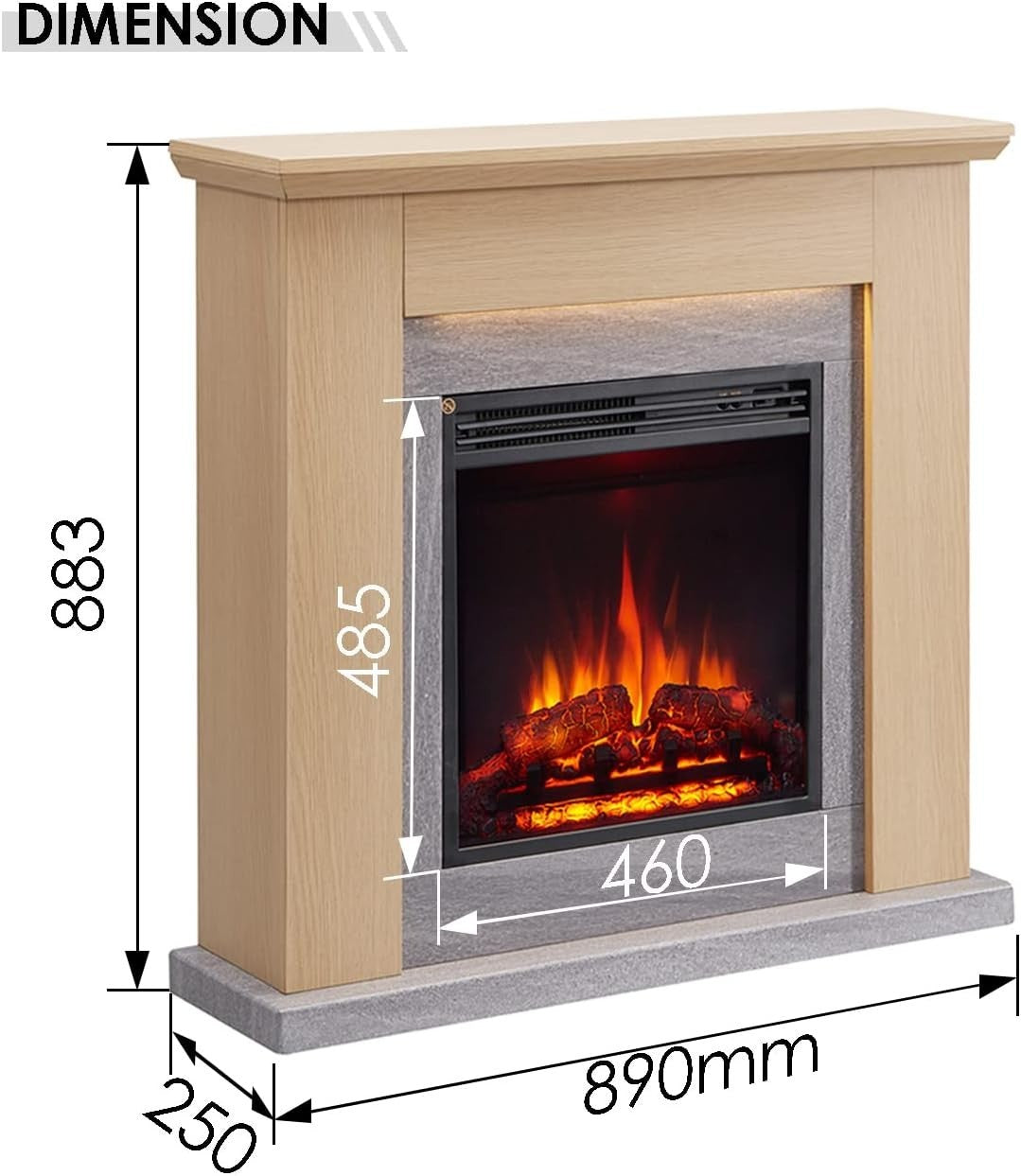 Electric Freestanding Fireplace 2kW Heater LED Flame Effect Natural Oak