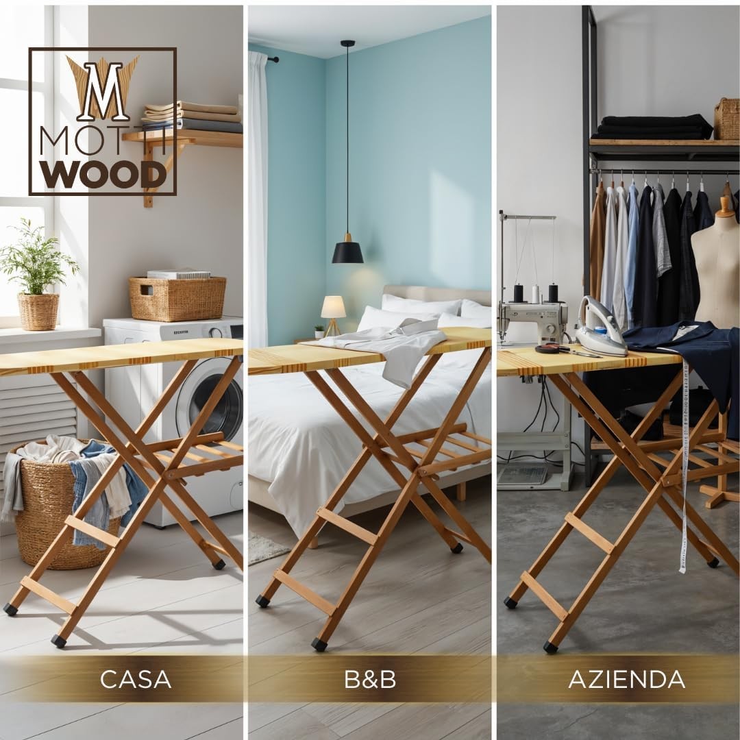 Wooden Ironing Board Adjustable Height Folding Beech Wood Large 141cm