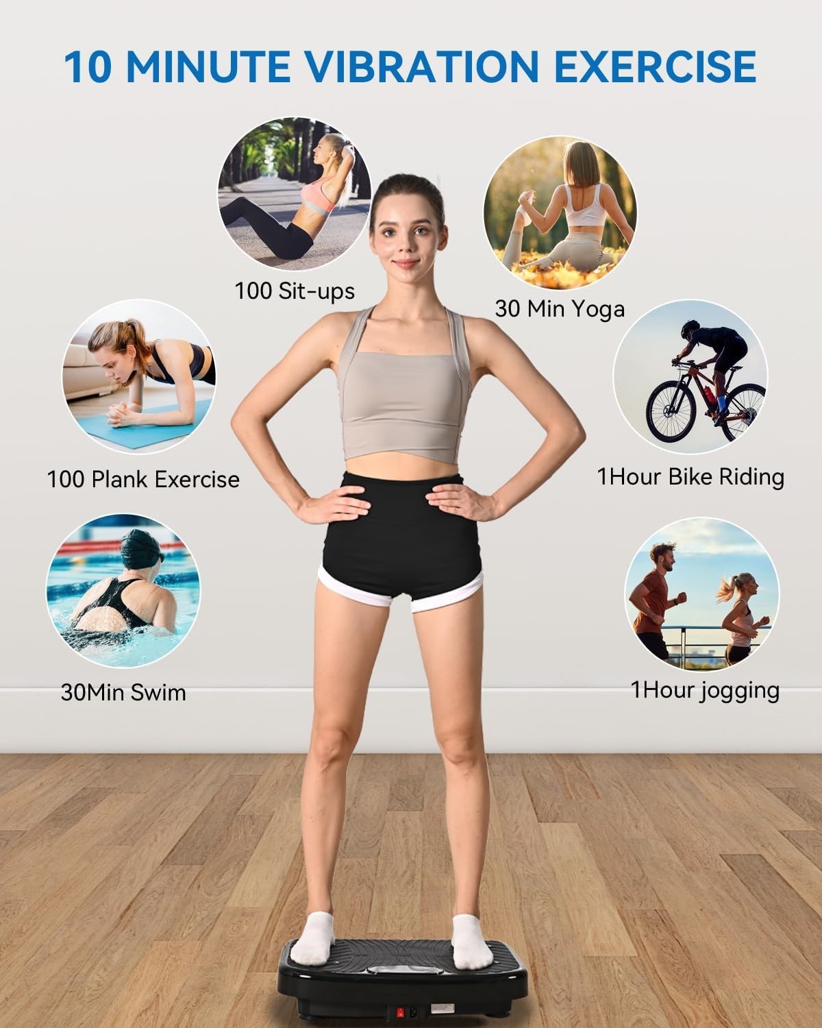 Jet Black Vibration Plate Exercise Machine Lymphatic Drainage 200 Speeds