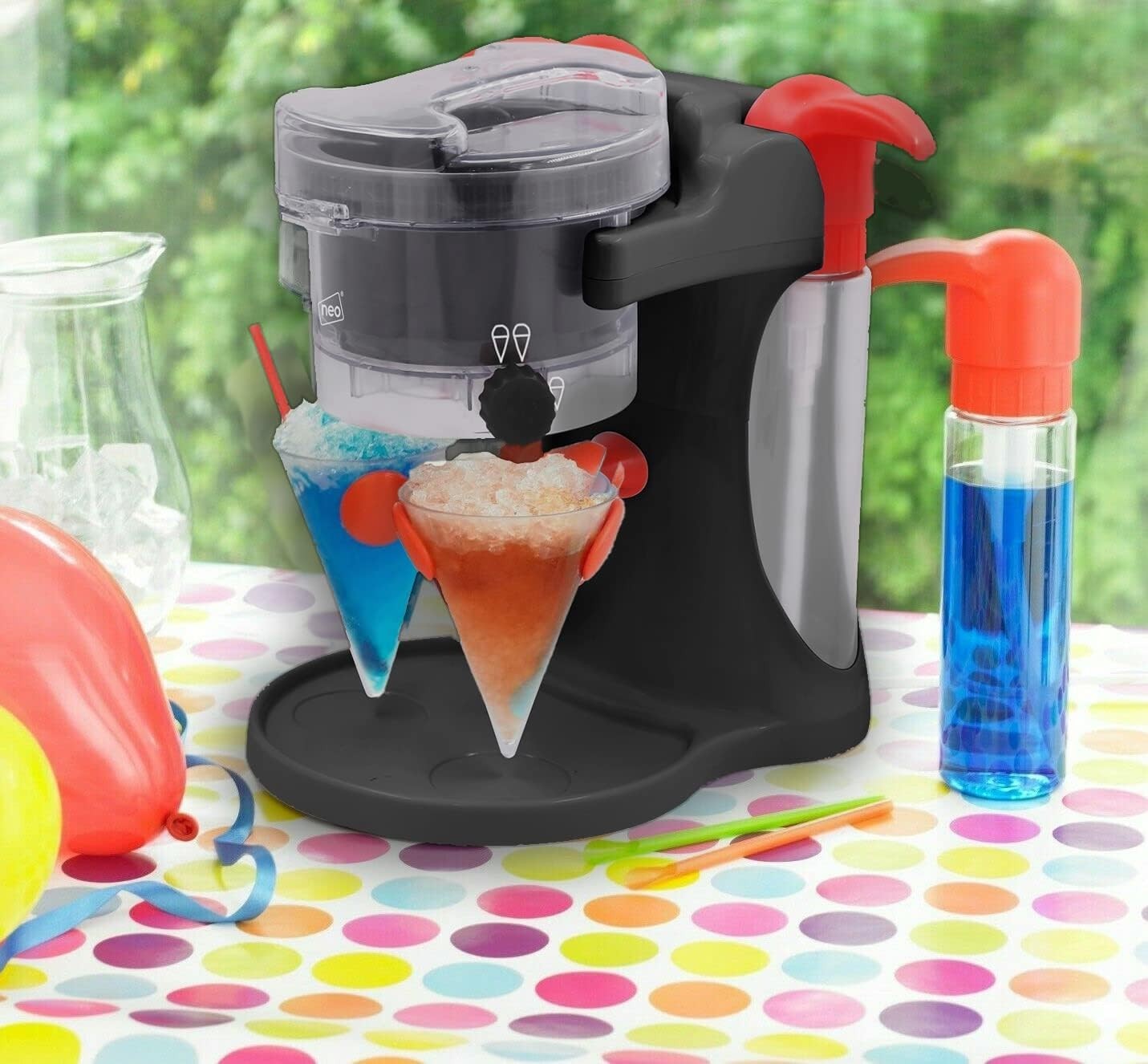 Electric Slushie Ice Crusher Snow Cone Maker with Dual Syrup Dispensers