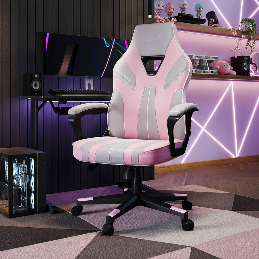 Ergonomic Gaming Chair High Back Wide Seat Grey Pink