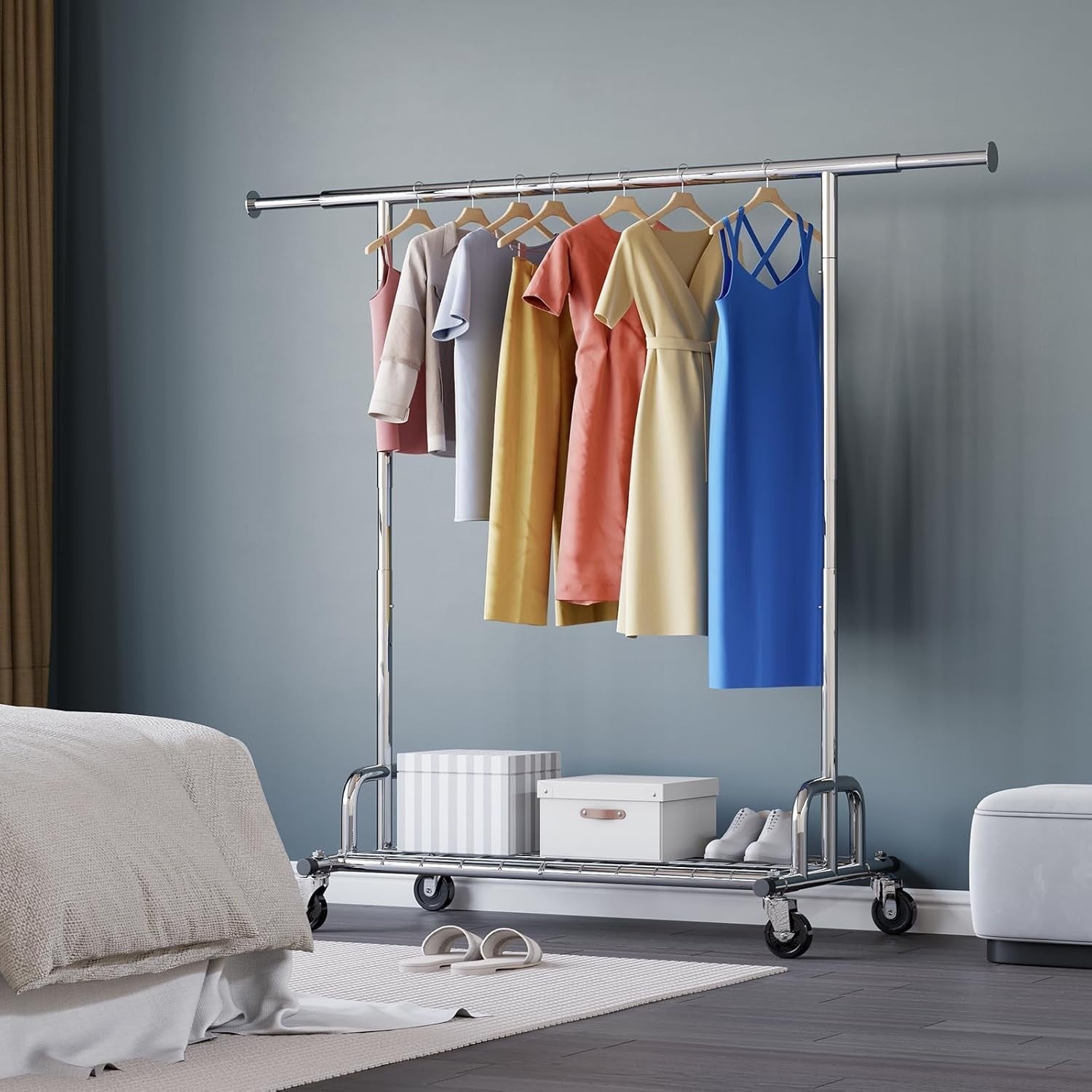 238KG Heavy Duty Extendable Clothes Rail with Wheels – Silver