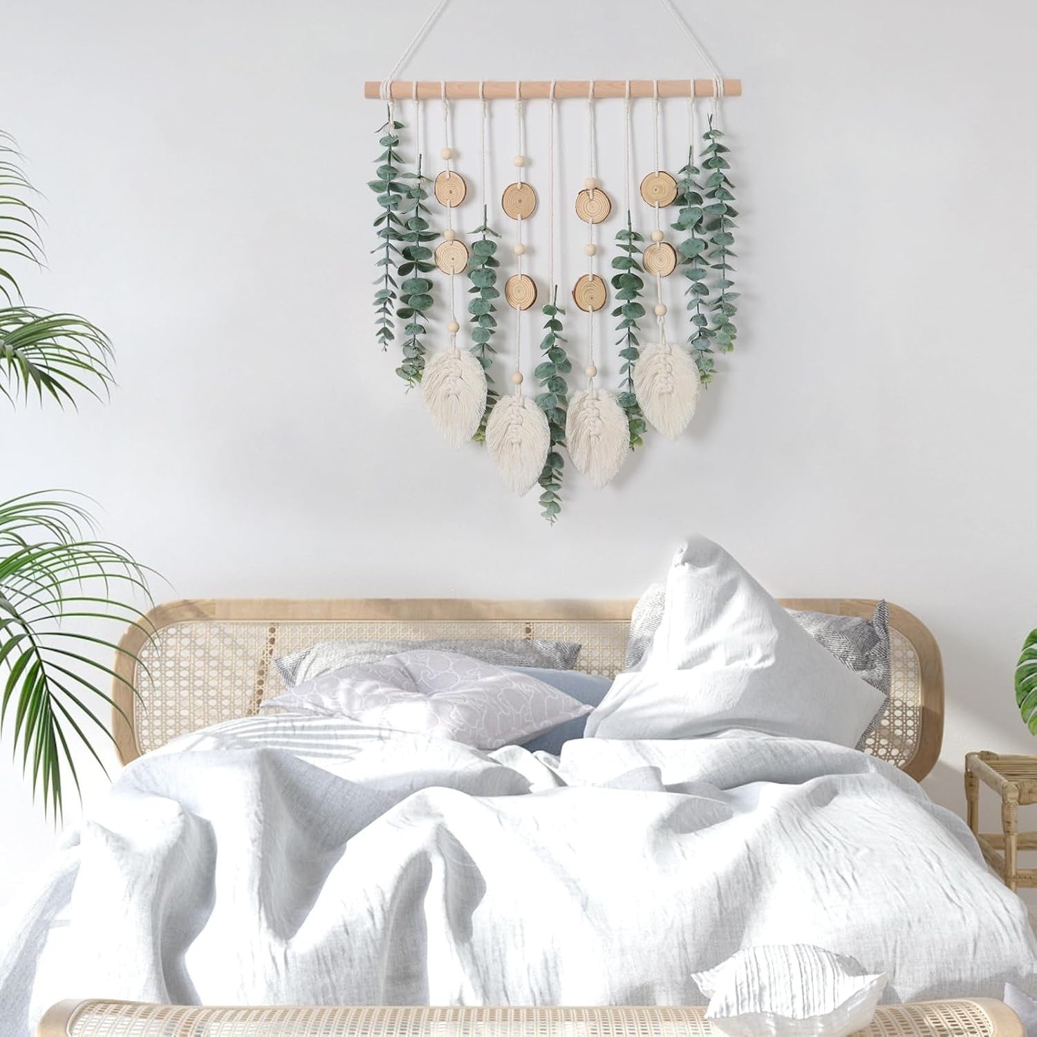 Green Artificial Eucalyptus Macrame Wall Hanging Boho Decor 42x55cm