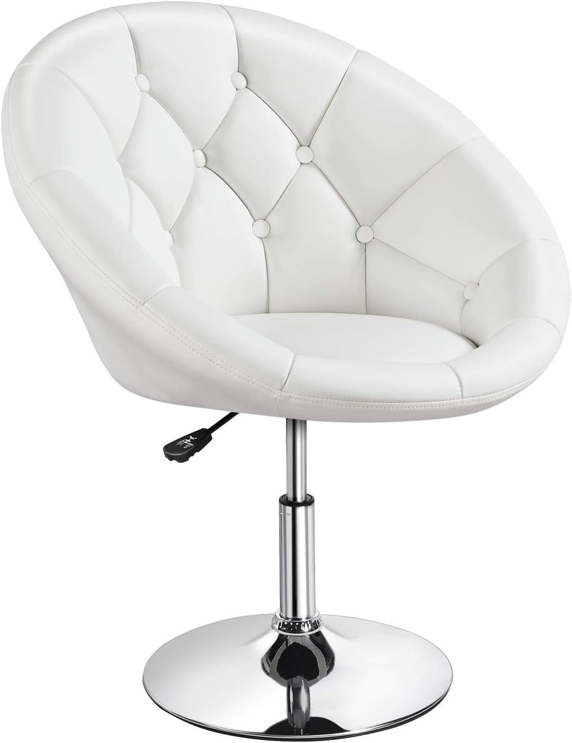 White PU Leather Swivel Vanity Chair Adjustable Tufted Armchair for Makeup