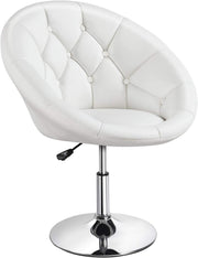 White PU Leather Swivel Vanity Chair Adjustable Tufted Armchair for Makeup