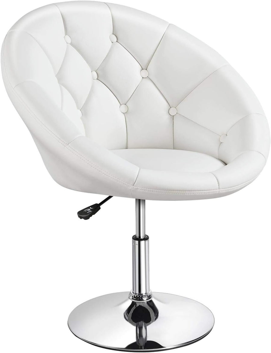 White PU Leather Swivel Vanity Chair Adjustable Tufted Armchair for Makeup