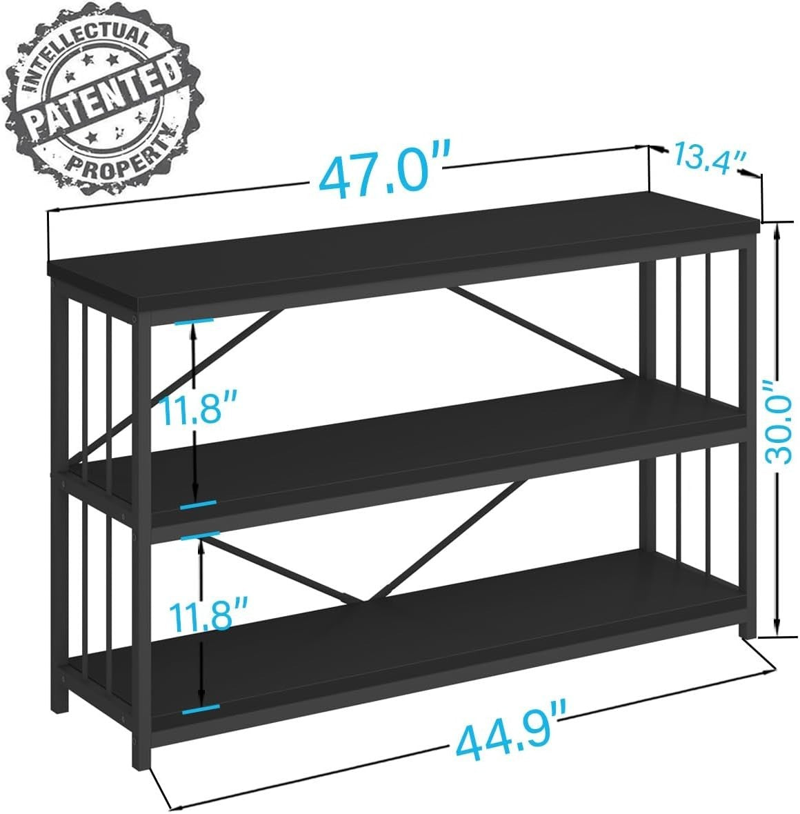 Modern Industrial 3-Tier Sofa Table with Storage Shelves, 120x34x74cm