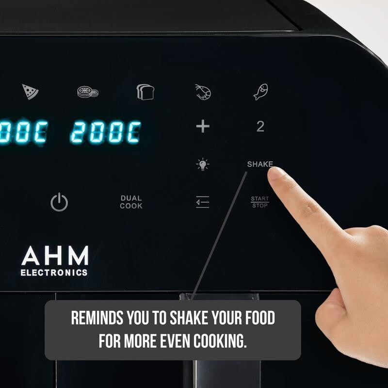 9L Dual Basket Air Fryer Smart Touch 8 Presets Window Sync Cook 200°C Black