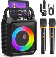 Karaoke Machine with 2 Wireless Mics Bluetooth DJ Lights Speaker