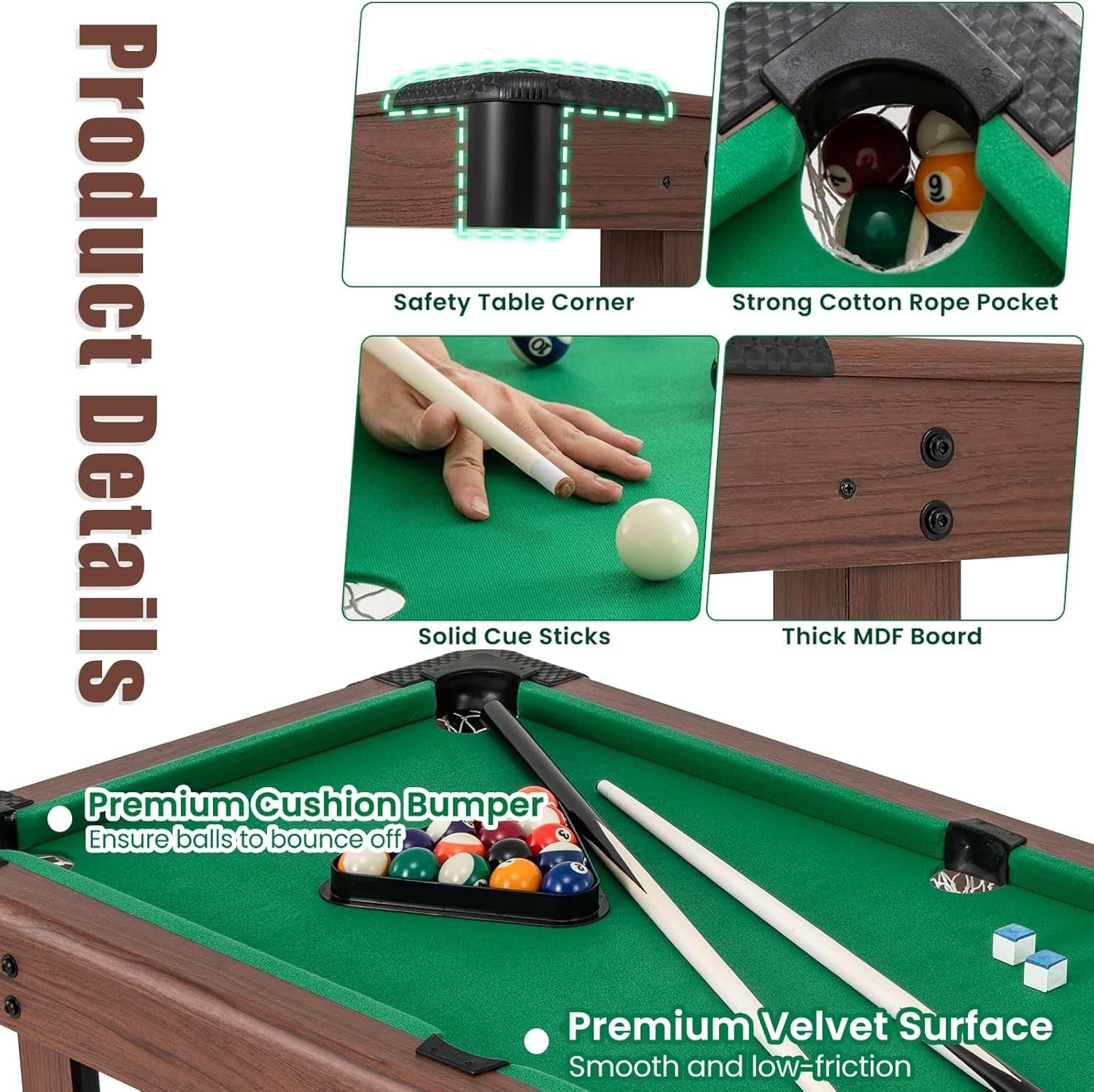 4FT Billiards Pool Snooker Table Set Portable w Cues Balls Accessories
