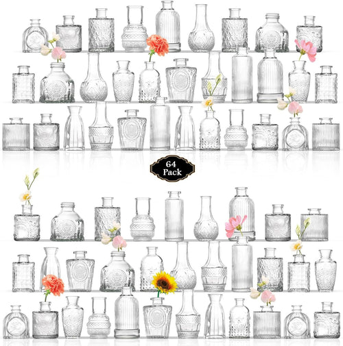 64pcs Clear Glass Bud Vases Set Wedding Table Centerpieces Mini Flower Decor