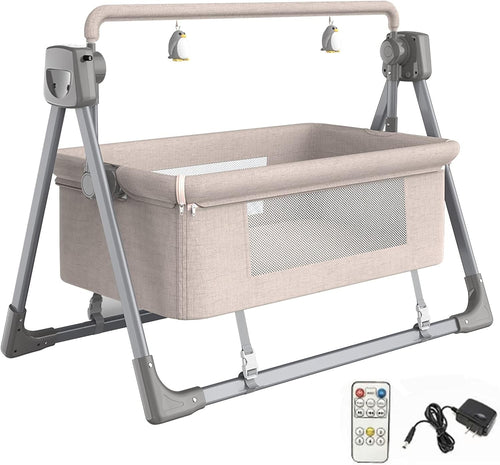 Electric Baby Crib Bassinet Auto Swing Cot with Music & 5-Speed Rocking Khaki