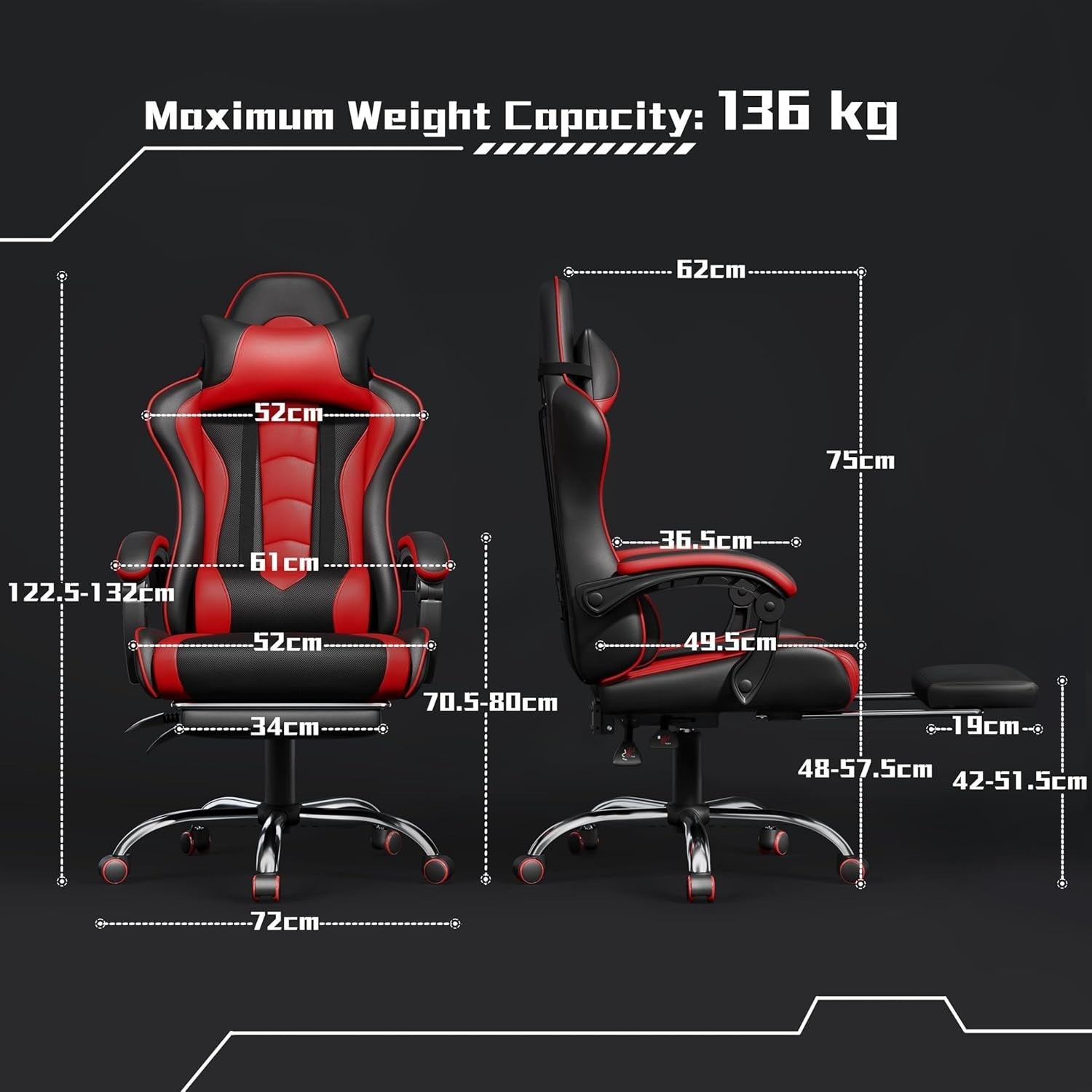 Gaming Chair Recliner Footrest Massage Office Desk PC Swivel Racer Black/Red