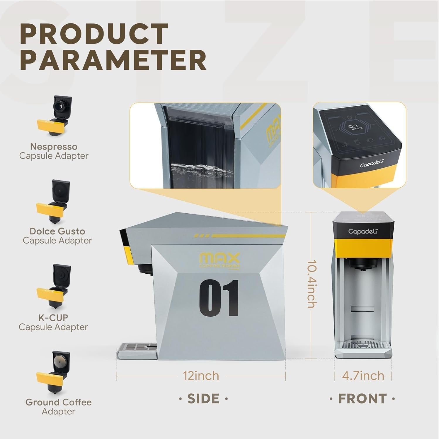 4in1 Pod Coffee Machine 19Bar Single Serve Multi Capsule Fast Brew Grey