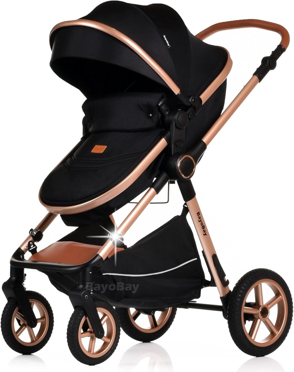 Black Gold 3 in 1 Baby Pram Travel System Folding Pushchair with Car Seat