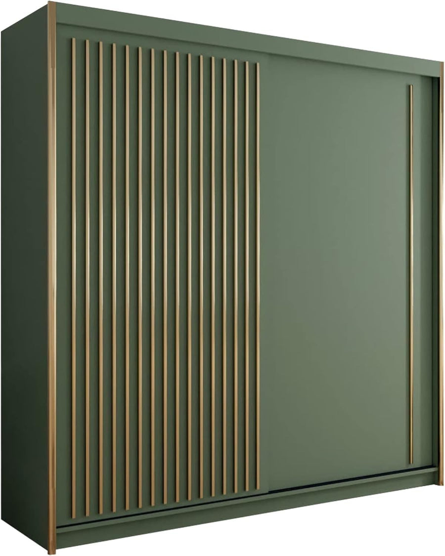 Large 250cm Sliding Door Wardrobe Green Modern Closet with Shelves & Rails
