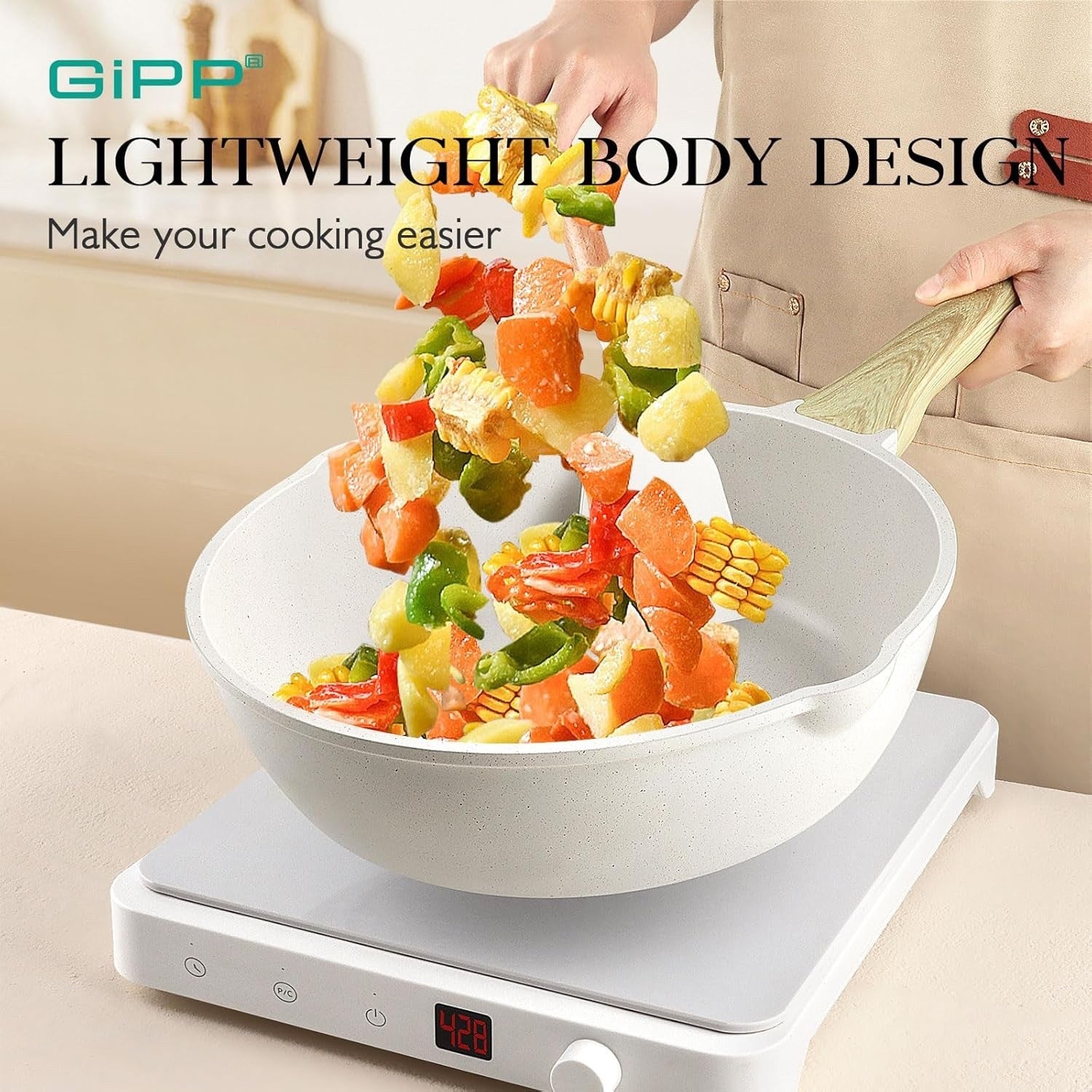 10Pcs White Ceramic Non Stick Cookware Set with Glass Lids, Induction & Gas Safe