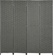 4 Panel Folding Room Divider – Grey Woven Privacy Screen for Bedroom