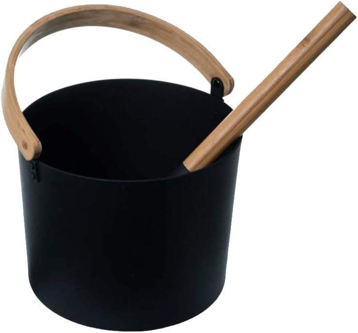 7L Aluminum Sauna Bucket & Ladle Set – Cedar Handles, Portable Black Sauna