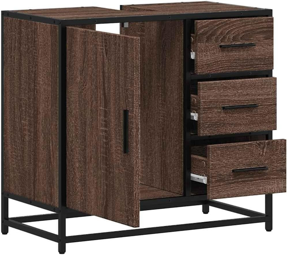 Brown Oak Bathroom Sink Cabinet Industrial Vanity Storage Unit 65x33x60cm