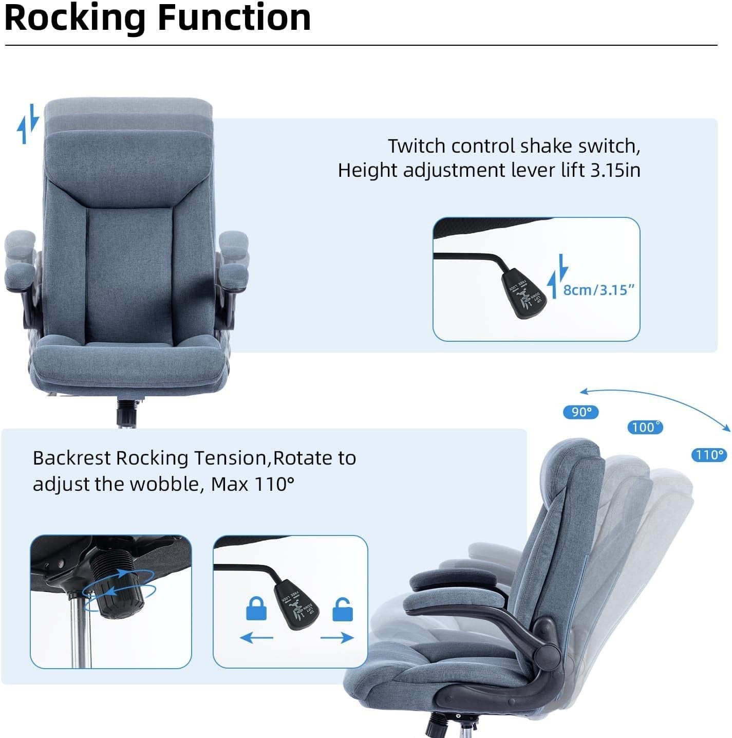 Ergonomic Office Chair High Back Swivel Desk Chair Flip-Up Arms 150kg Max Blue