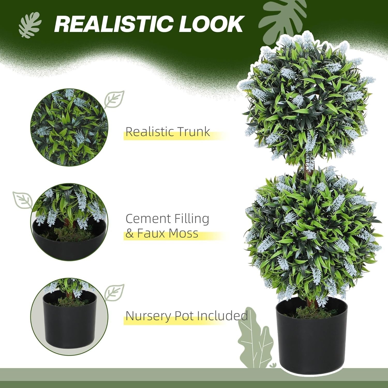 Set of 2 70cm Artificial Lavender Topiary Ball Trees in Weighted Pots Home Decor