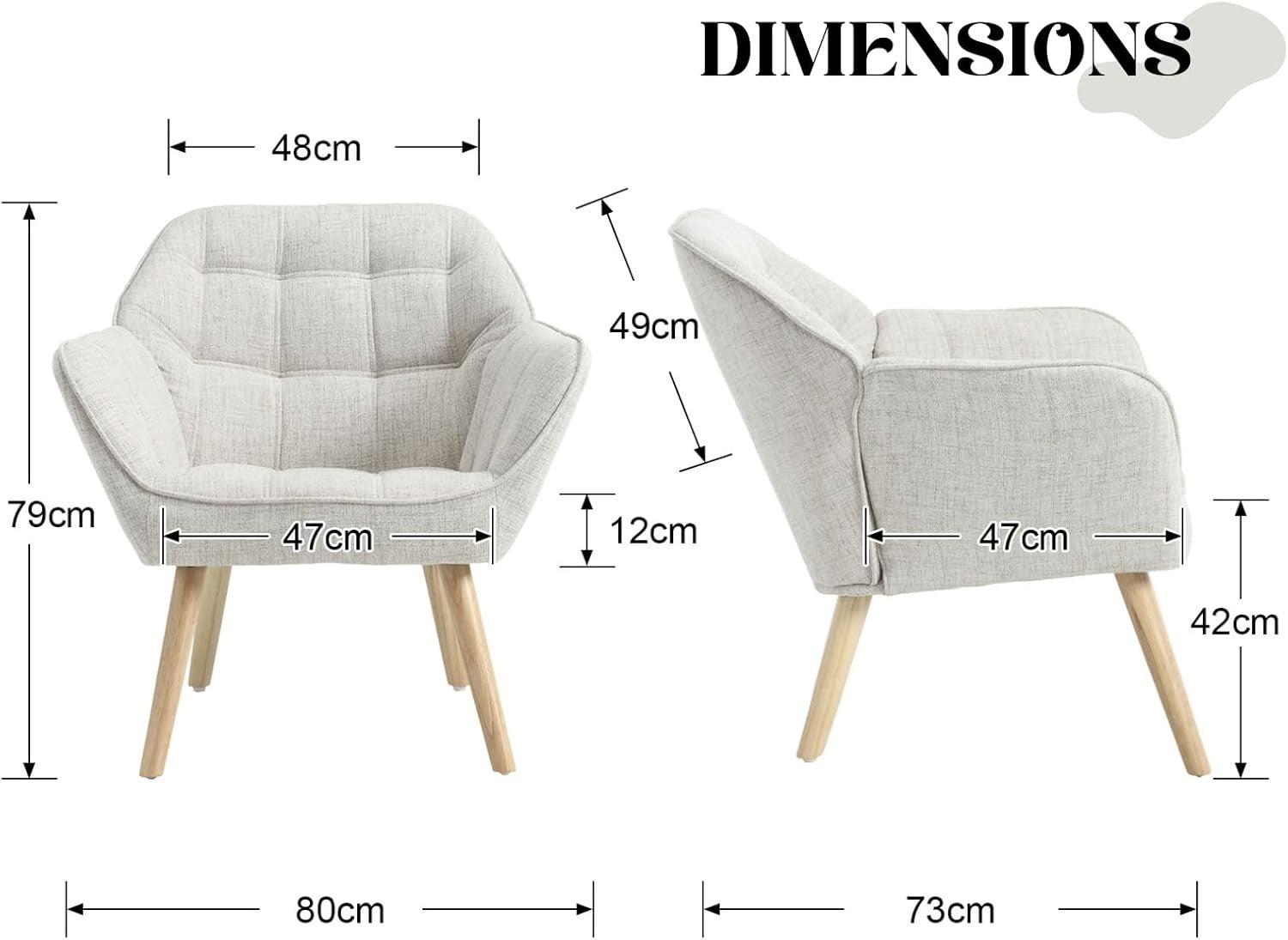 Modern Beige Accent Chair Armchair Tub Sofa Seat for Living Room Lounge