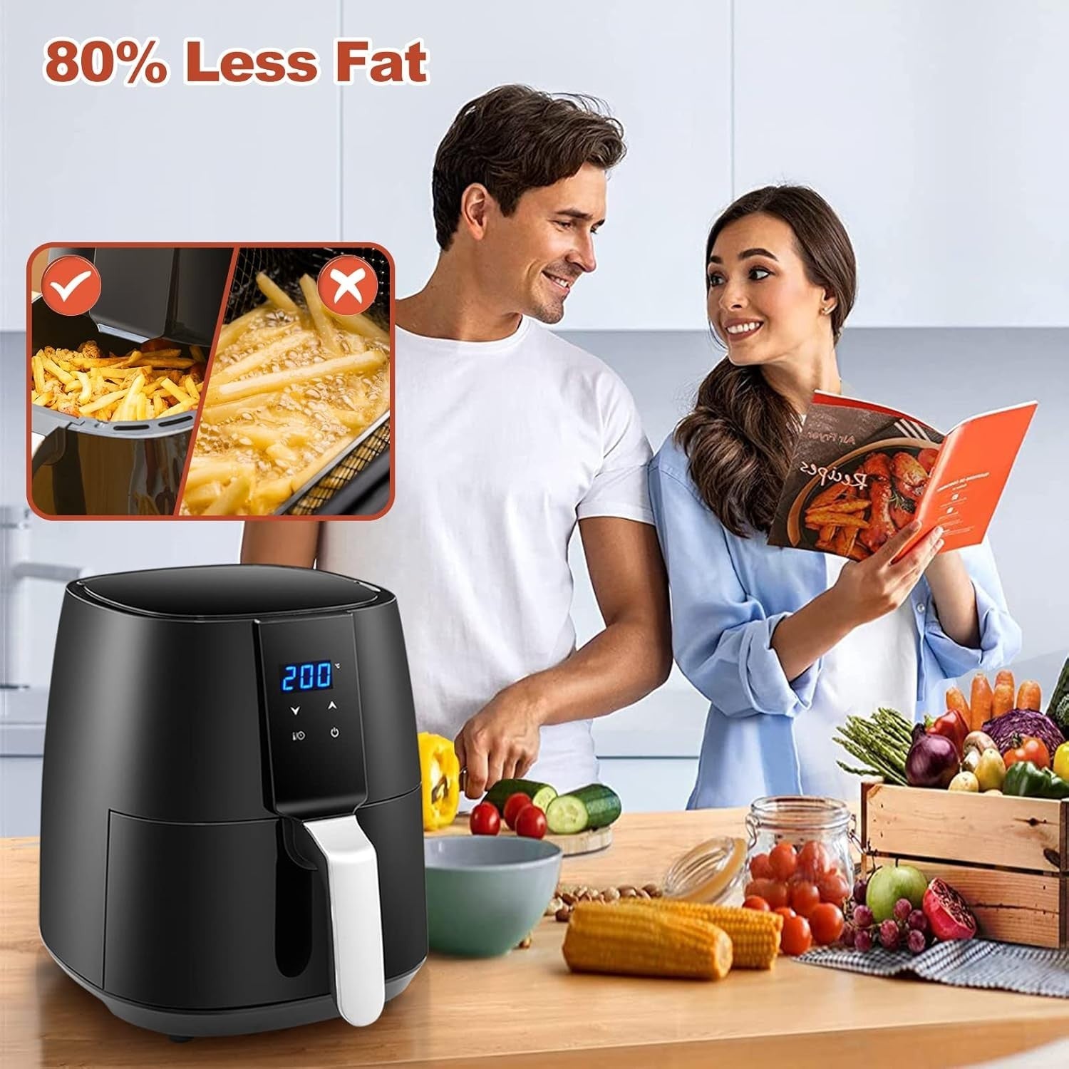 Digital Air Fryer 3.8L Rapid Air 1450W Touch Display Low Oil