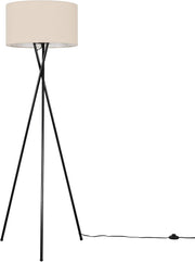 Tripod Floor Lamp Black Metal Stand Beige Fabric Shade LED Bulb Included