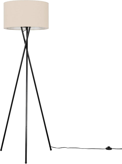 Tripod Floor Lamp Black Metal Stand Beige Fabric Shade LED Bulb Included