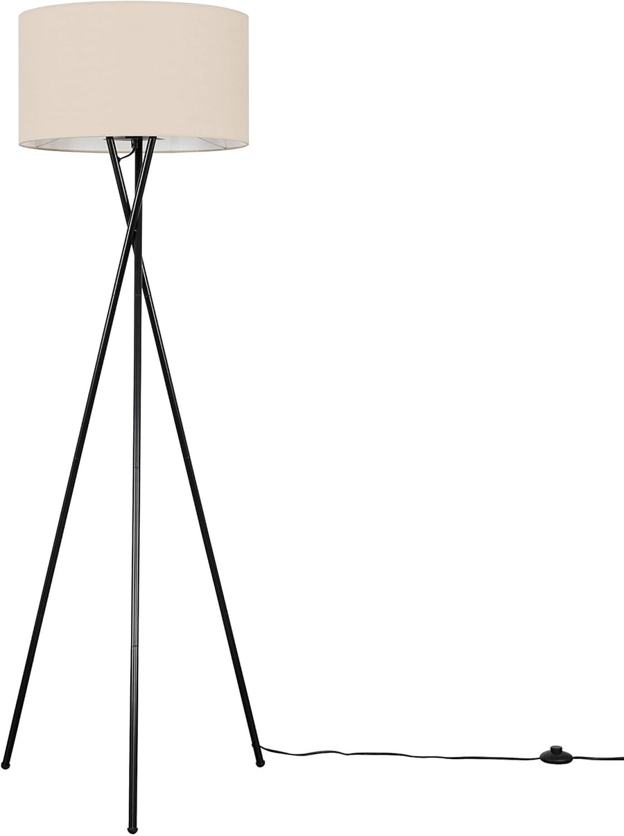 Tripod Floor Lamp Black Metal Stand Beige Fabric Shade LED Bulb Included