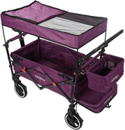 Purple Folding Stroller Wagon Kids Push Pull Cart w/ Canopy & Safety Harness