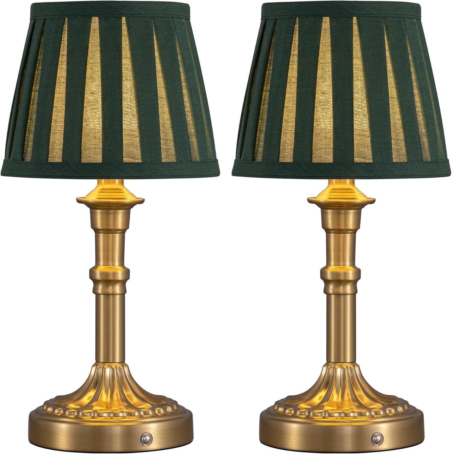 Rechargeable Cordless Table Lamp 2-Pack, Dimmable LED Touch Light, Fabric Shade