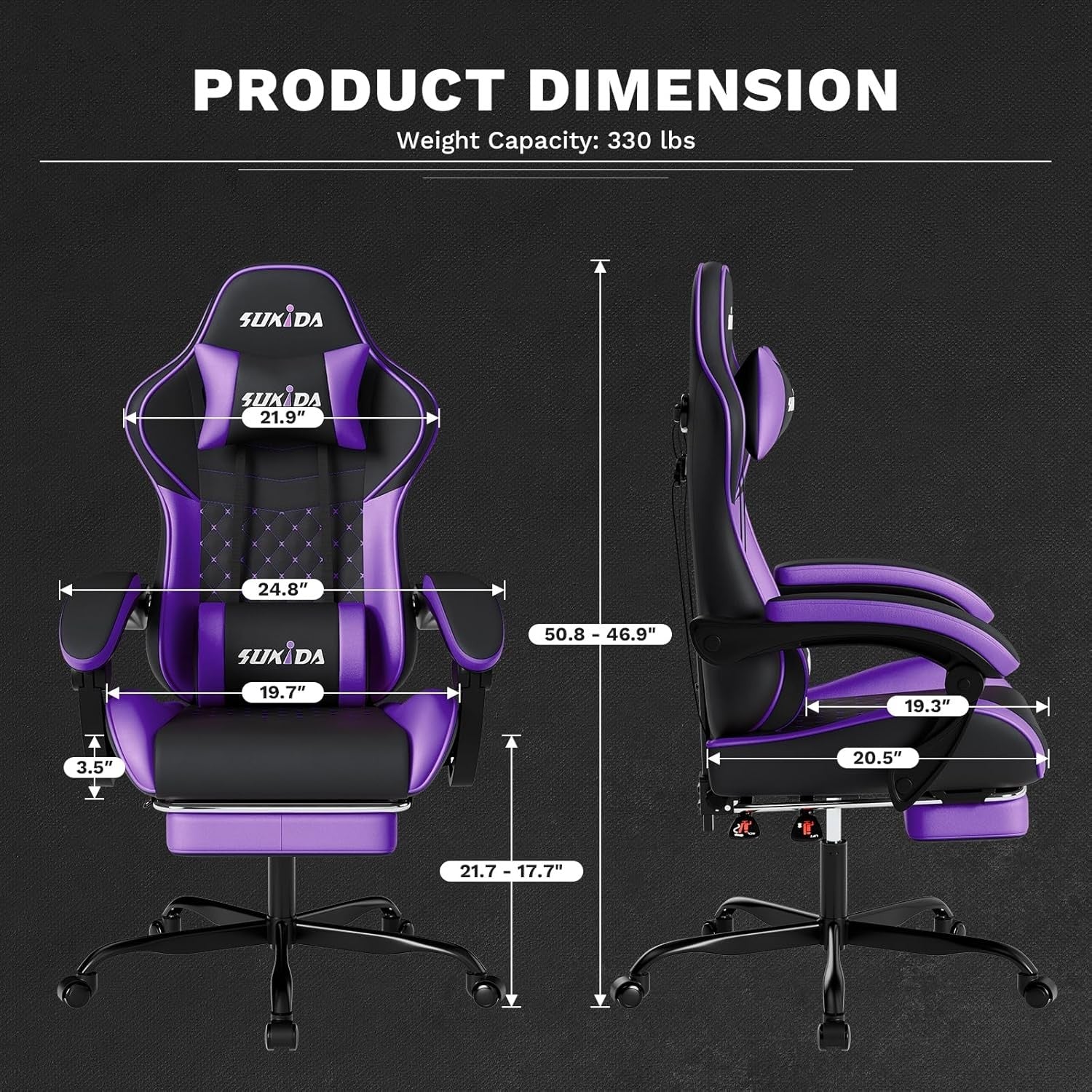 Ergonomic Gaming Chair with Footrest & Massage Support – Black Purple PC Seat