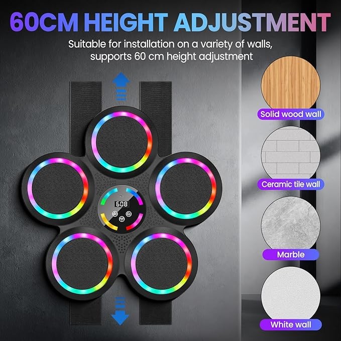 Music Boxing Machine LED Punch Pad Bluetooth Wall Mounted Home Fitness Trainer